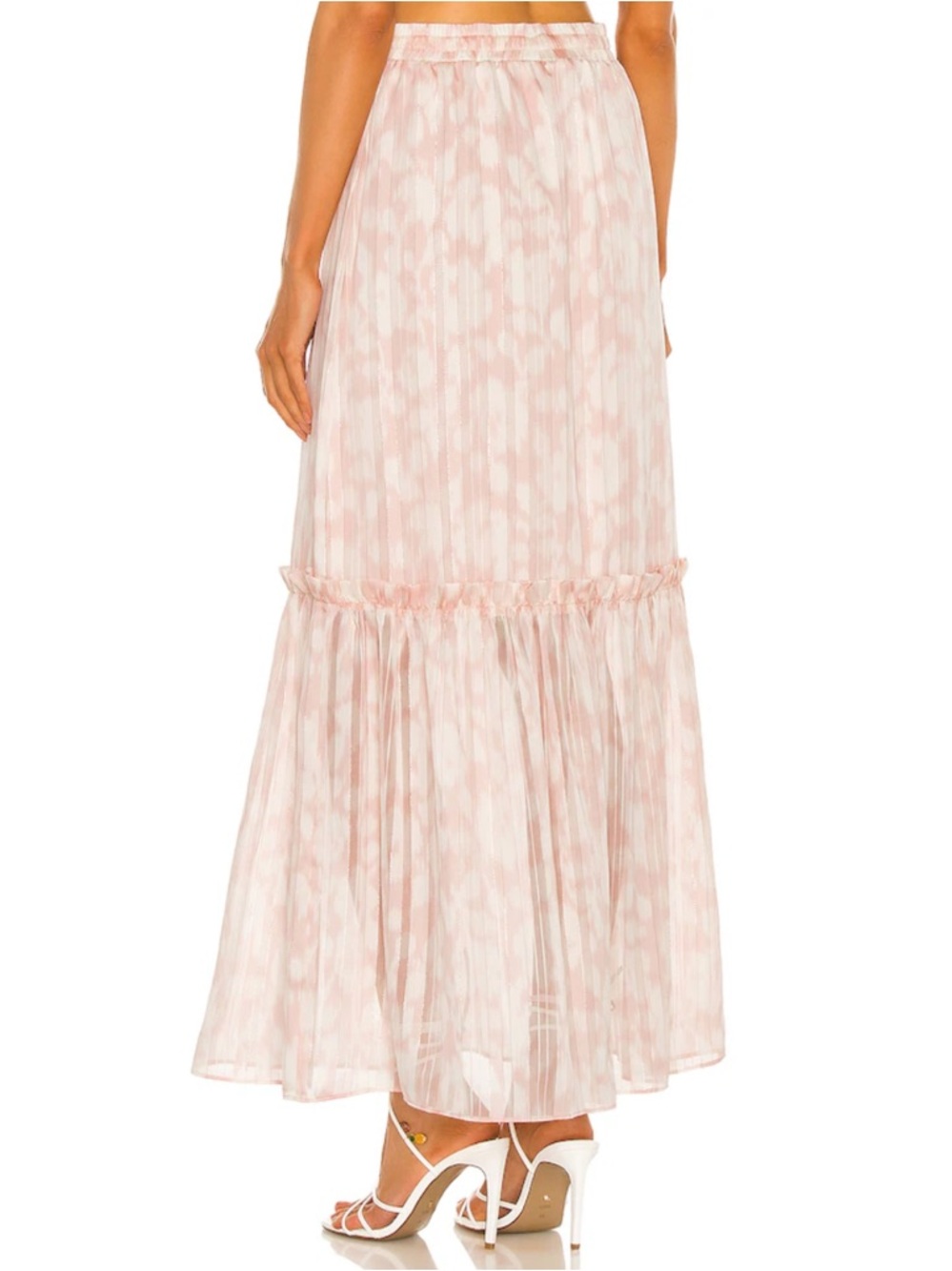 BCBGMAXAZRIA NWT Ruffle Metallic Maxi Skirt in Potpourri Pink/White Size Small - Picture 3 of 10